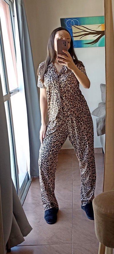 Pijama Largo Animal Print - Camisero de Modal Premium - Remera manga corta- Pantalón largo