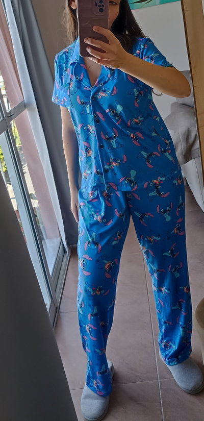 Pijama Largo Camisero Stitch -Modal - Camisa manga corta - Pantalón Largo