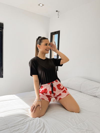 Pijama Corto - Velvet Corazones - Remera Manga Corta - Modal Premium