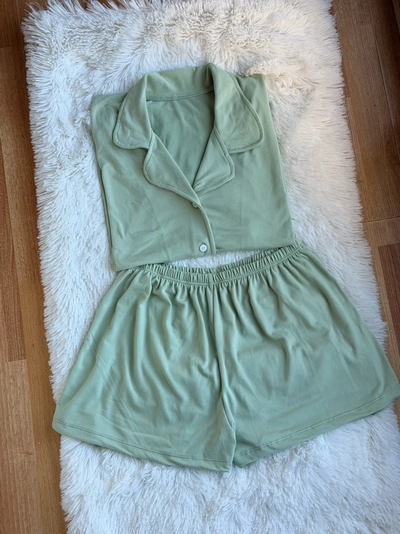 Pijama Camisero Corto - Verde Agua - Short y Camisa