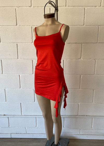 Vestido Microfibra Tajo Lateral Volado