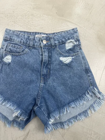 Short Denim Rigido Desflecado Rotura