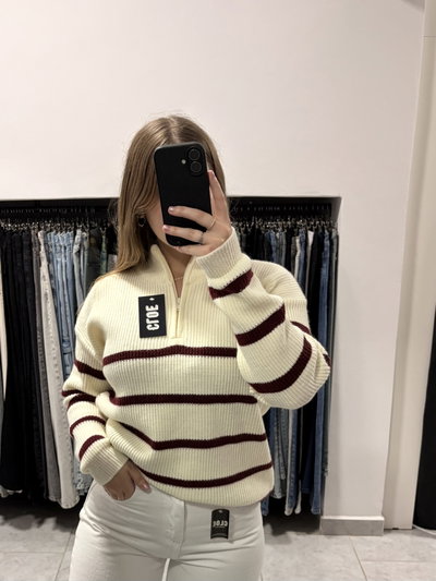 Sweater Perle Rayado Con Cierre