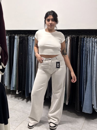 Wide Leg Off White Rigido Tachas
