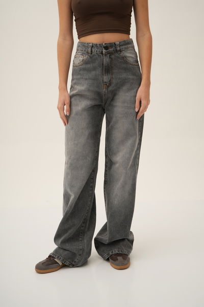 Wide Leg Denim Gris Claro Rigido