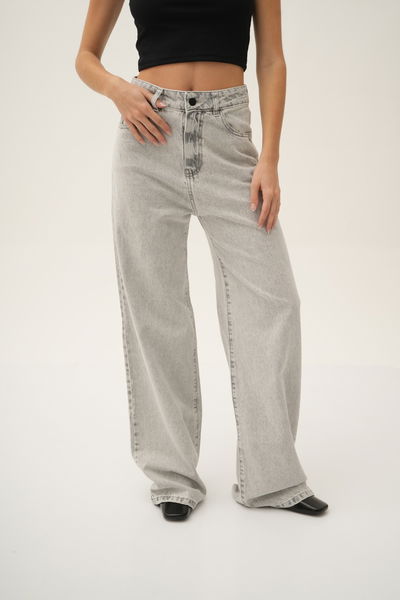 Wide Leg Denim Gris Rigido