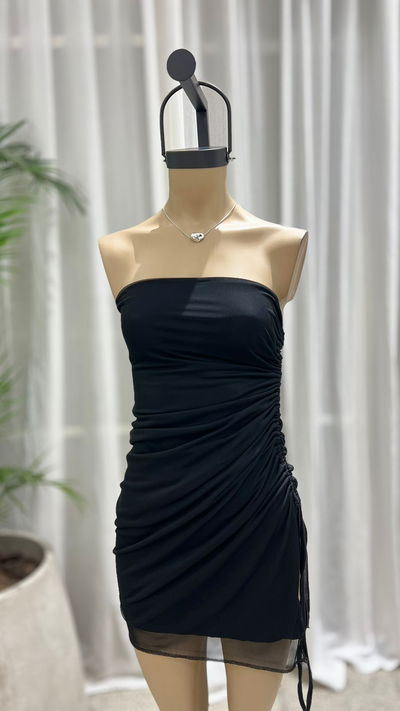 Vestido Strapless Frunce Microtul