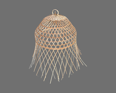 LAMPARA DE MIMBRE GORRO CHINO CON FLECOS