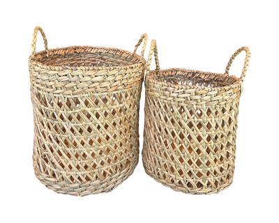 CESTO DE JUNCO REDONDO  CALADO CRUZADO