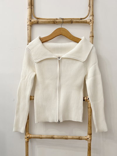 Sweater knit dual zipper blanco