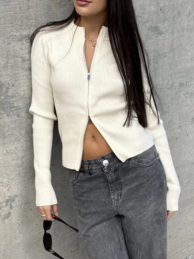 CAMPERA KNIT DUAL ZIPP cream