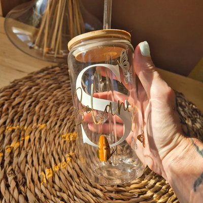 Vaso Vidrio Liso Bambú Diseño Personalizado 500ml