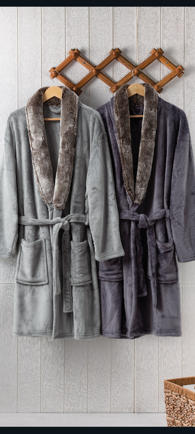 Bata kimono Flannel Fleece con cuello símil piel adulto unisex
