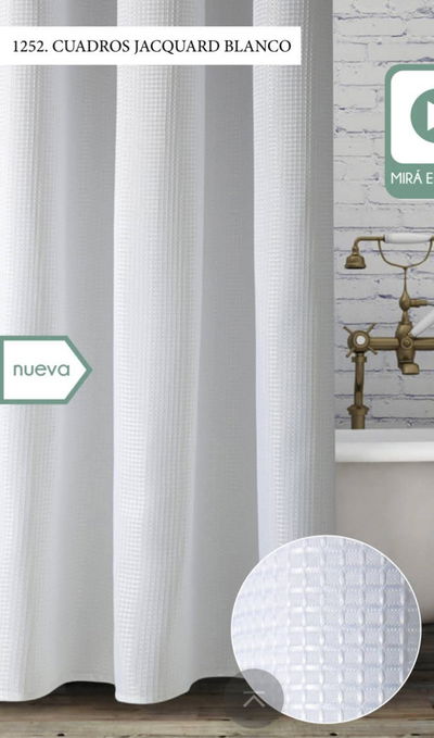 CORTINA DE BAÑO teflonada símil waffle con ganchos de acero 