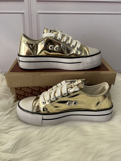 Zapatillas con plataforma doradas espejo 