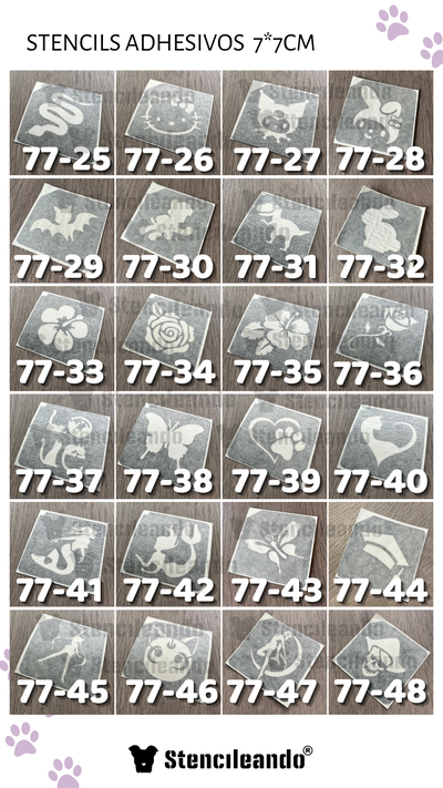20 stencils adhesivos 7x7cm
