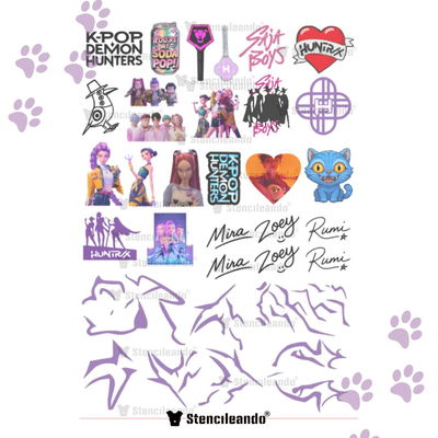 Tatuajes temporales A4 guerreras kpop demon hunters 