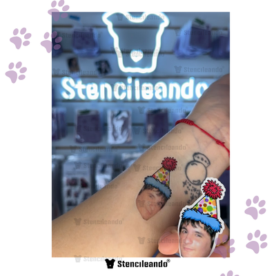 Tatuajes temporales cumpleañerx (cara + bonete) cortados