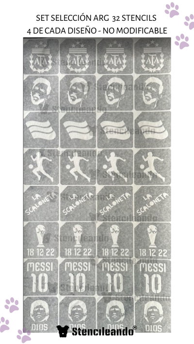 Set de Stencils Adhesivos selección Argentina 7x7cm 