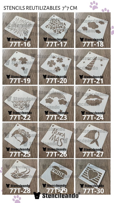 Stencils reutilizables 7x7cm T