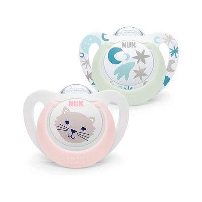 NUK - CHUPETE STAR DAY & NIGHT X2 C/ESTUCHE GATO ROSA