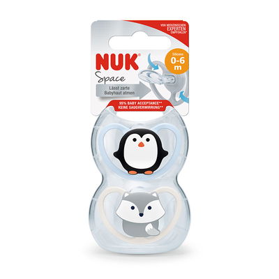 NUK - CHUPETE SPACE T1 PINGUINO/ZORRO SET DE 2
