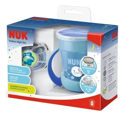 Combo Kit Vaso Magico Antiderrame 360 + Chupete 6+ Nuk Noche
