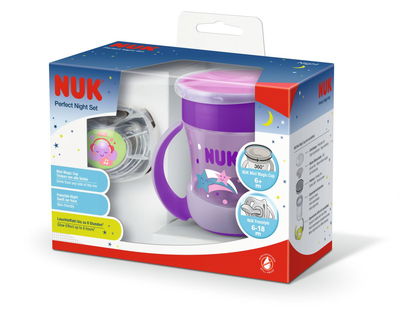Combo Kit Vaso Magico Antiderrame 360 + Chupete 6+ Nuk Noche