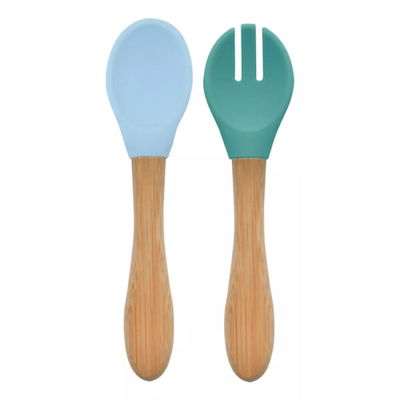MINIKOIOI CUCHARA Y TENEDOR DE BAMBOO Y SILICONA DIG-IN