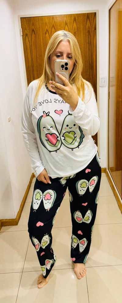 Pijama invierno palta negro plus size 