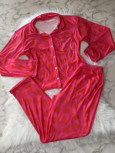 Pijama camisero fucsia corazones invierno talle 5