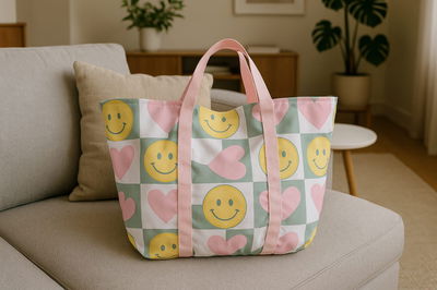 Bolso de lona playero corazones y caritas
