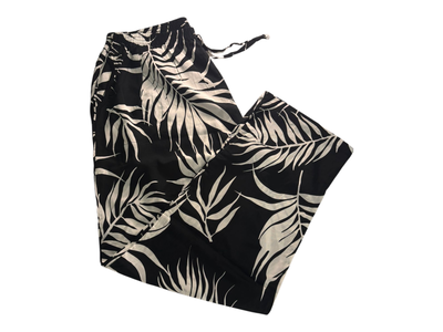 Pantalon fibrana negro hojas grandes blancas talle 10