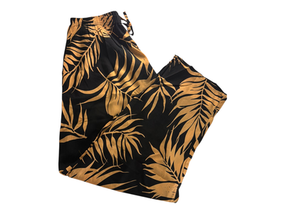 Pantalon fibrana negro y hojas camel talle 10