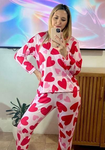 Pijama corazones rojos  plus size 