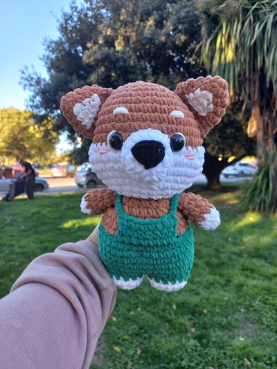 Shiba con jardinero