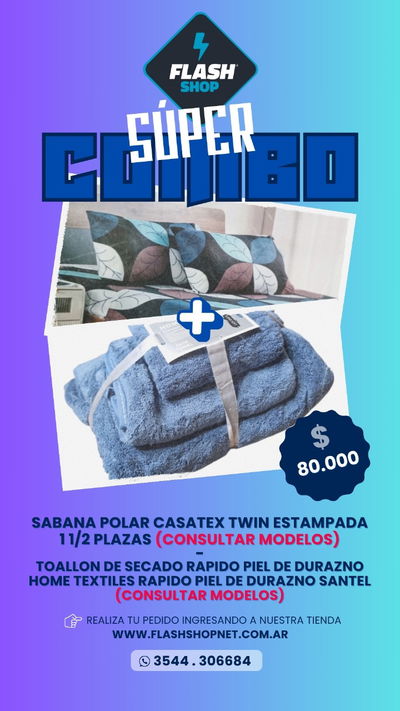 SABANA POLAR CASATEX TWIN MAS SET DE TOALLAS SECADO RAPIDO PIEL DE DURAZNO