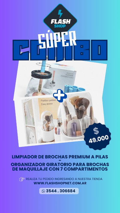 LIMPIADOR DE BROCHAS PREMIUM  MAS ORGANIZADOR GIRATORIO PARA BROCHAS DE MAQUILLAJE