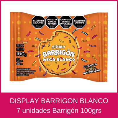 ALFAJOR BARRIGON BLANCO 100GRS 7 UNIDADES (1 DISPLAY)