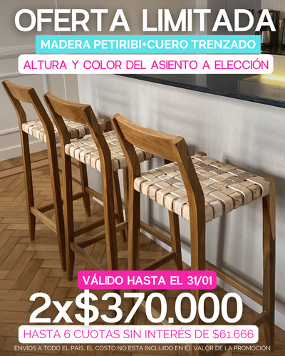 PROMOCION 2X1 BANQUETA AMBAR (Madera Petiribi+Cuero Trenzado)