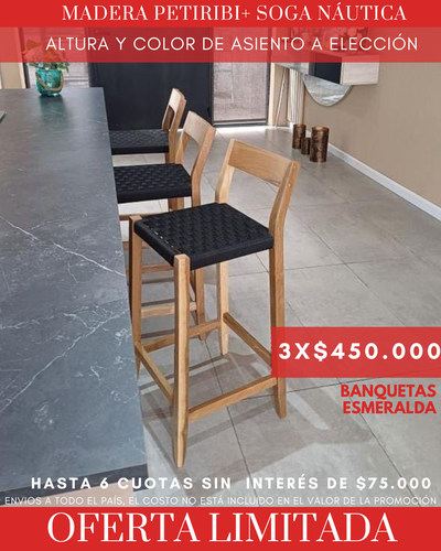 PROMOCION DE TRES BANQUETA ESMERALDA (Madera Petiribi+Soga Náutica)