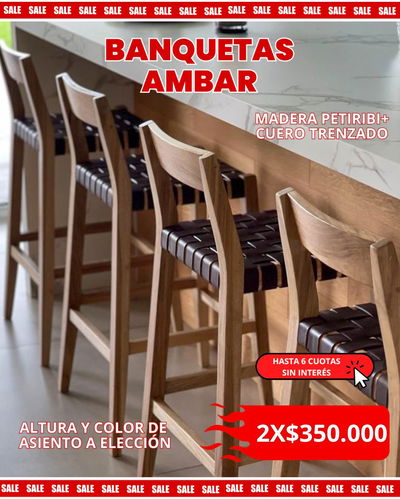PROMOCION 2X1 BANQUETA AMBAR (Madera Petiribi+Cuero Trenzado)