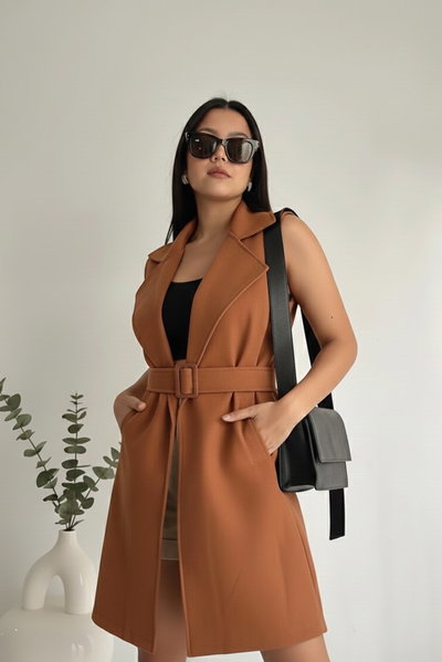 Maxi-Chaleco Roma Camel