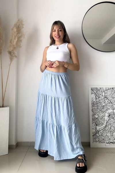 Pollera Lino Celeste