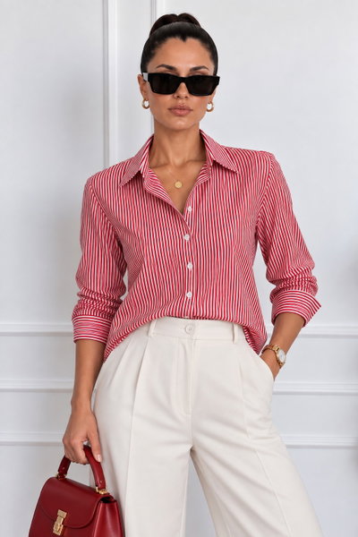 Camisa Poplin Rayado Rojo