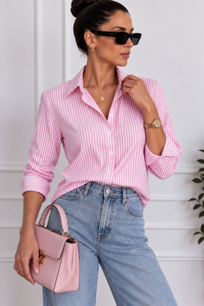 Camisa Poplin Rayado Rosa