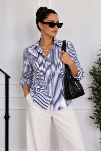 Camisa Poplin Rayado Azul