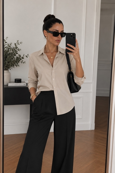 Camisa Poplin Lisa Beige 