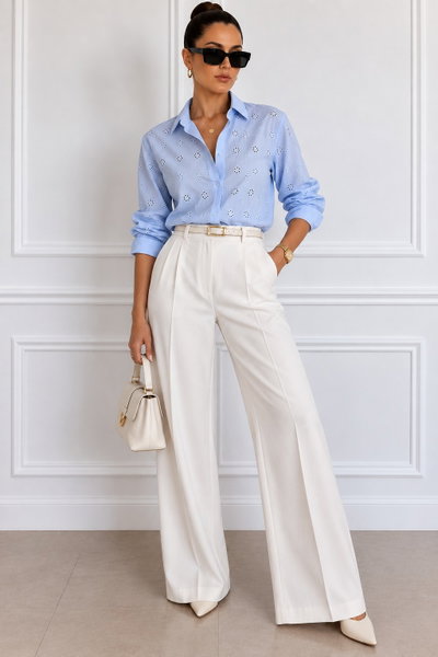 Camisa Tesa Broderie Celeste