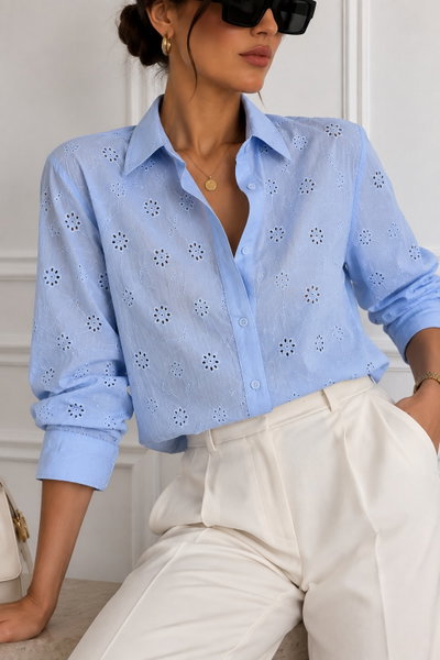 Camisa Tesa Broderie Celeste